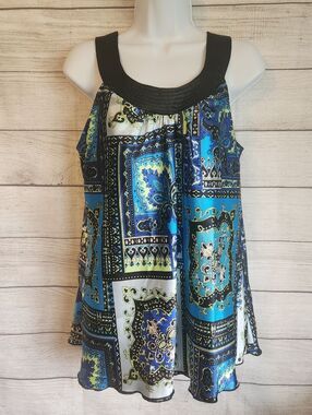 I.N. Studio Top Large Blue Paisley Print Sleeveless Flowy Boho Chic